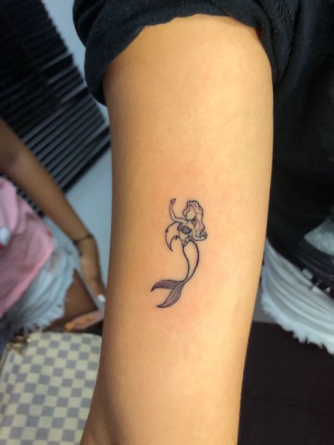 Small Ariel Tattoo, The Little Mermaid Tattoo, Lilly Tattoo Design, Small Mermaid Tattoo, Tinkerbell Tattoo, Ariel Tattoo, Little Mermaid Tattoo, Lillies Tattoo, Stick Tattoo