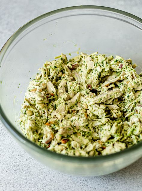 January Whole30, Pesto Chicken Salad, All The Healthy Things, Basil Pesto Chicken, Healthy Tuna Salad, Dairy Free Recipes Easy, Healthy Pesto, Chicken Salad Ingredients, Keto Chicken Salad