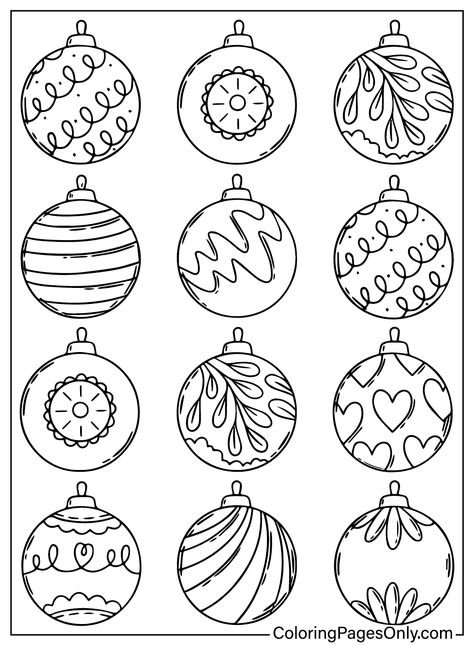 Color Page Christmas Ornaments Traceable Christmas Ornaments, Christmas Patterns Drawing, Ornament Designs Pattern, Ornaments Design Pattern, Christmas Ornament Drawing Ideas, Ornament Coloring Sheet, Embroidery Cards Pattern Free Printable Christmas, How To Draw Christmas Ornaments, Christmas Ornament Outline