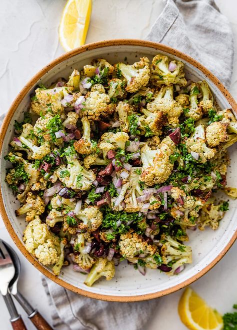 Roasted Cauliflower Kale Salad, Cauliflower Olive Salad, Roast Cauliflower Salad, Roasted Cauliflower Salad Recipe, Vegan Cauliflower Salad, Califlower Recipes Salads, Cauliflower Salad Recipes, Salad With Cauliflower, Cauliflower Salad Recipe