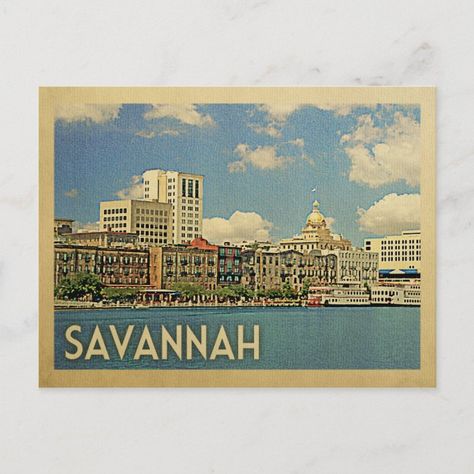 Savannah Georgia Postcard Vintage Travel - Georgia Gift Georgia Postcard, Funny Vintage Ads, Vintage Postcards Travel, Postcard Vintage, Vintage Advertising Signs, Pin Up Girl Vintage, Vintage Advertising Posters, Travel Postcard, Skyline View