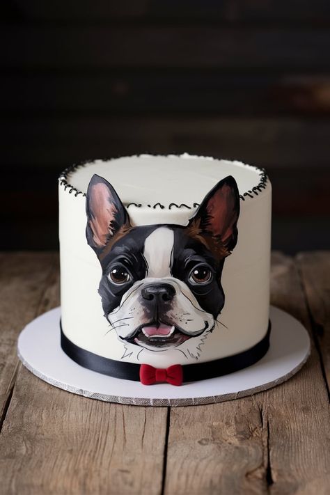 Make Your Boston Terrier's Day with These Cake Designs Frenchie Cake Ideas, Black Dog Cake, Dog Cake Design Ideas, Frenchie Cake, Dog Birthday Cake Ideas, Dog Cake Design, Dogs Cake, Tuxedo Coat, Dog Cake Topper