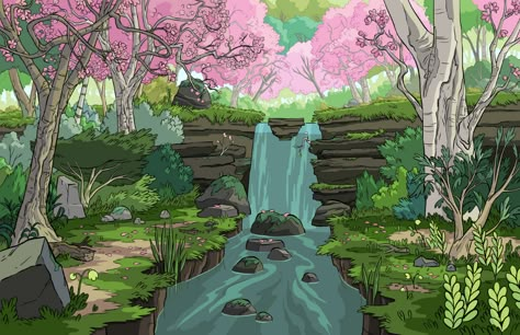 Craig Of The Creek Backgrounds, Craig Of The Creek Wallpaper, Book Background Design, Craig Of The Creek Aesthetic, Creek Background, Creek Illustration, Crew Of The Creek, Craig Of The Creek, Garden Waterfall