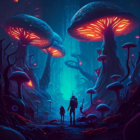 Scifi Environment, Giant Mushroom, Cave City, Mushroom Kingdom, Optical Illusions Art, Dnd Art, Fantasy Places, Illusion Art, Mushroom Art