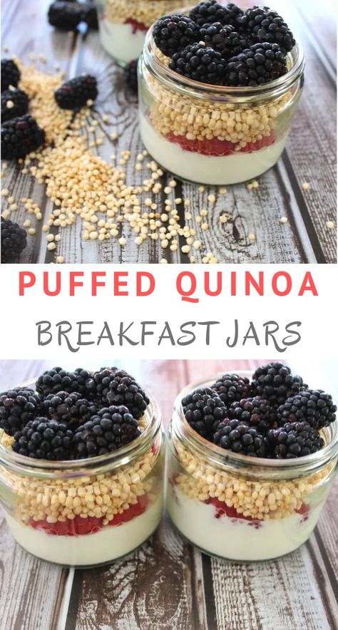 Puffed Quinoa Recipes, Quinoa Pops, Breakfast Jars, Quinoa Recipes Breakfast, Bolivian Food, Breakfast Quinoa, Puffed Quinoa, Breakfast In A Jar, Grain Recipes