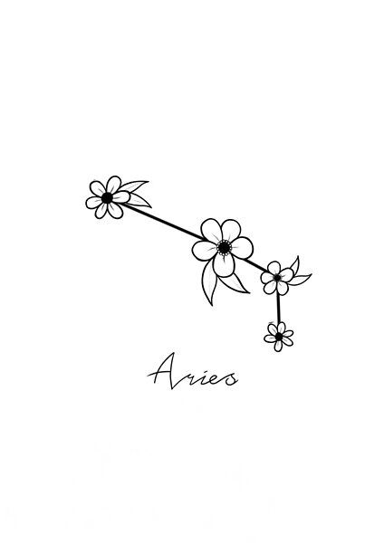 Flower Aries Tattoo, Aries Flower Constellation Tattoo, Aries Constellation Tattoo Flowers, Aries Tattoo Flower, Tattoos For Aries Women, Aries Star Tattoo, Aries Star Constellation Tattoo, Small Aries Tattoo, Aries Flower Tattoo