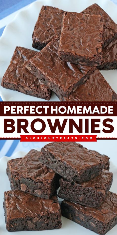 What's not to love with these best homemade brownies? Include this in your easy Valentine's Day desserts! A simple brownie recipe that features rich, full of chocolate flavor, fudgy and moist brownies! Better than boxed-mix brownies! Yummy! Better Than Box Mix Brownies, Broadway Brownies, Brownies Large Batch, Cakey Brownie Recipes, Gooey Brownie Recipes, Moist Brownie Recipe, Texas Brownies, 9x13 Brownie Recipe, Romantic Date At Home