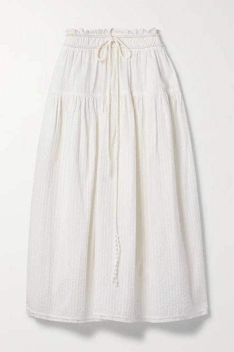 7 Midi-Skirt Outfits Fashion People Are Wearing Now | Who What Wear UK White Midi Skirt Outfit, Pretty Cardigans, Noble Lady, Midi Skirt Outfit, White Midi Skirt, Cotton Midi Skirt, Corset Style Tops, Cotton Slip, Metallic Skirt