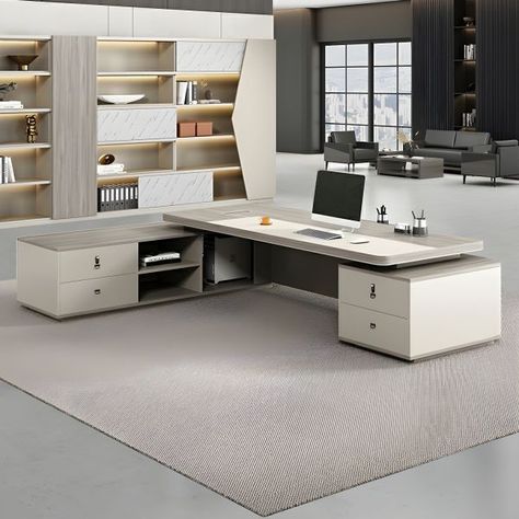 Simple Office Furniture, Manager Desk, Wood Reception, White Office Furniture, Wood Reception Desk, Desktop Computer Desk, Desk Brown, L Shaped Executive Desk, Office Table Design