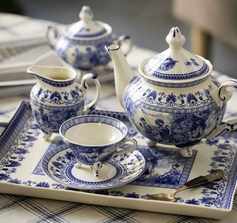 Blue And White Dinnerware, White Dish, Silver Tea Set, Blue Dinnerware, Blue White Decor, Luxury Tableware, Porcelain Tableware, Porcelain Tea Set, China Tea Sets