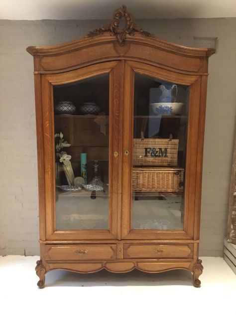 Wardrobe Display, Cabinet Glass Doors, Cabinets With Glass Doors, Antique Wardrobe, Armoire Wardrobe, Vintage Cupboard, French Armoire, Double Glass Doors, European Cabinets