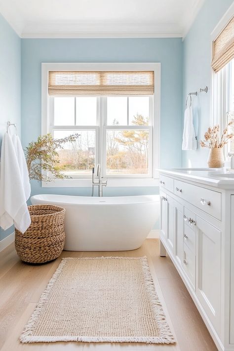 15 Coastal Bathroom Ideas for a Serene Seaside Escape – Everyday Inspo Coastal Master Bath, Coastal Bathroom Tile, Small Coastal Bathroom, Coastal Farmhouse Bathroom, Coastal Bathroom Ideas, Modern Coastal Bathroom, Bathroom Budget, Coastal Bathroom Design, Bathroom 2024