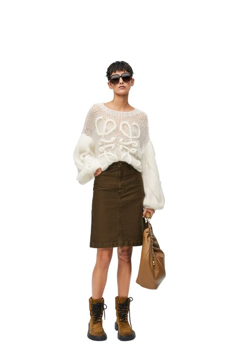 Anagram sweater in mohair Soft White - LOEWE Denim Wallet, Loewe Anagram, Oversized Sleeves, Oversize Sleeves, Leather Denim, Mohair Wool, Cotton Midi Dress, Oversized Style, Leather Dresses