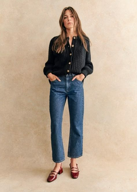 Paula Babies - Patent Black - Patent goatskin leather - Sézane Look Boho Chic, Paris Mode, Mode Casual, Cardigan Outfits, Looks Chic, Mode Inspo, 가을 패션, Looks Style, Mode Inspiration