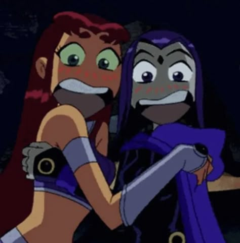 Raven X Star Matching Pfp, Ginger And Black Hair Duo, Pfp For Sisters, Star Fire And Black Fire, Best Friend Characters, Raven And Star Matching Pfp, Blackfire And Starfire, Duo Characters, Raven And Star