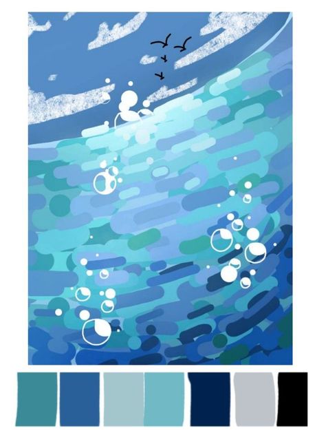 Pixel Colour Palette, How To Colour Water Digital, Flat Colour Painting, Water Colour Pallets, Water Palette Color, How To Color Water Digital, Colour Palette Ocean, Drawing Water Digital, Ocean Color Palettes