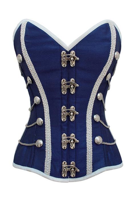 Corset Moda Steampunk, Mode Steampunk, Blue Corset, Steel Boned Corsets, Style Steampunk, Boned Corsets, Overbust Corset, Steampunk Costume, Corsets And Bustiers