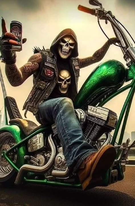 Cartoon Motorcycles, Skull Artwork Illustrations, Affliction Clothing, Harley Davidson Artwork, Motorcycle Gang, Android Wallpaper Dark, Vintage Motorcycle Posters, Horror Vintage, Harley Davidson Art