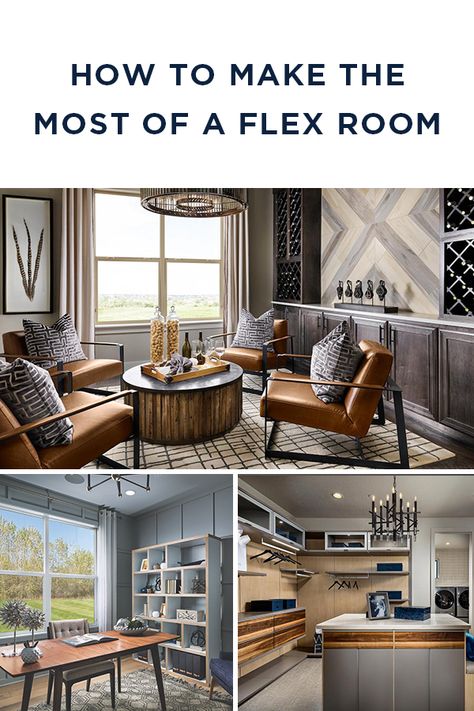 Transform your flex room into a space the whole family can enjoy with nine creative #design ideas.  More on our blog. Dining Room To Sitting Room, Living Room Accent Wall Color, Accent Wall Color Ideas, Convert Dining Room, Converted Dining Room, Bar Lounge Room Ideas, Dining Room Converted, Dining Room Conversion, Flex Room Ideas