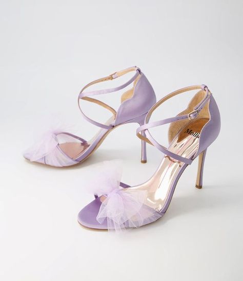 Hens Dresses, Dress To The Nines, Lilac Heels, Lavender Heels, Lilac Fabric, Fabric Sandals, Metallic Sneakers, Purple Shoes, Dressed To The Nines