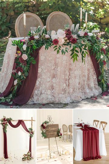 Marsala & Blush Wedding Decor | Ling’s moment – Page 2 – Ling's Moment Head Table Garland, Blush Wedding Centerpieces, Burgundy Wedding Theme, Blush Wedding Decor, Backyard Barn, Burgundy And Blush Wedding, Table Garland, Silk Rose Petals, Wedding Flower Packages