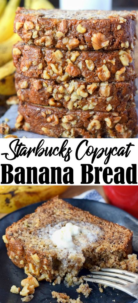 Copycat Banana Bread, Starbucks Banana Bread, Banana Breakfast Recipes, Banana Nut Bread Recipe, Banana Walnut Bread, Banana Bread Recipe Moist, Moist Banana Bread, Easy Banana Bread Recipe, Banana Breakfast