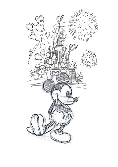 Mickey Minnie Drawing, Fine Line Mickey Mouse Tattoo, Disney World Castle Tattoo, Disney Animals Drawings, Disney Castle Tattoo, Real Wallpaper, Disneyland Art, Culinary Tattoos, Disney Inspired Tattoos