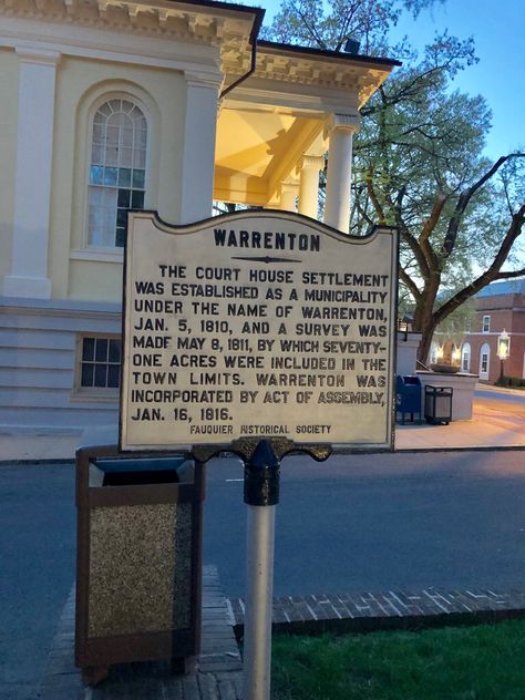 Historic Sign Warrenton, Virginia. Paul Chandler April 2019. Fauquier County Virginia, Warrenton Virginia, When You Were Young, Historical Society, Historic Buildings, Historical Sites, Monument, Virginia, Markers