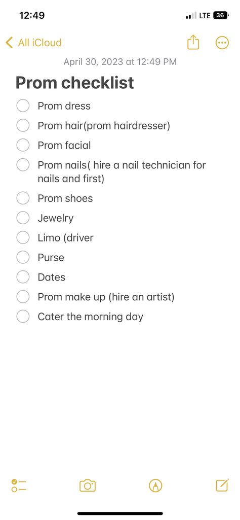 Day Of Prom Checklist, Prom Get Ready Checklist, Hoco To Do List, Prom Day Checklist, Prom List Things To Do, What To Do Before Prom, Hoco Prep List, Hoco Checklist, Prom Prep List