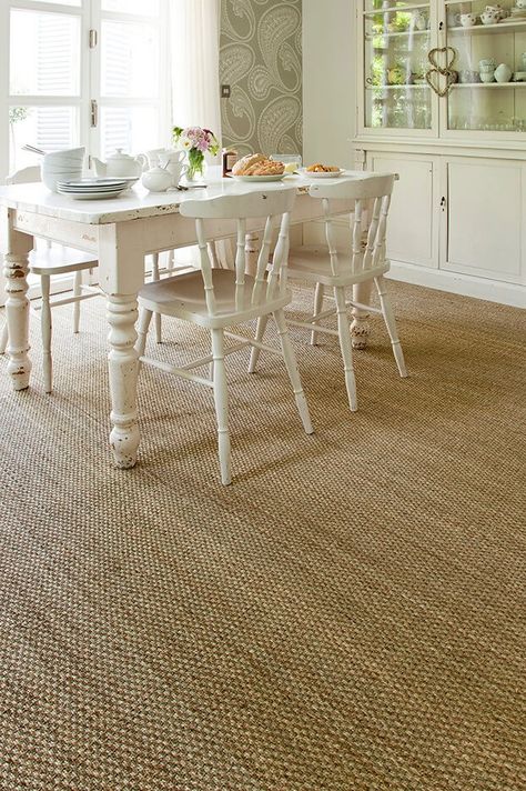 Inspiration – Sisal & Seagrass Wall To Wall Kitchen, Sea Grass Carpet, Beach House Carpet, Cottage Carpet, Dining Room Flooring Ideas, Dining Room Flooring, House With Character, Room Flooring Ideas, Sisal Flooring