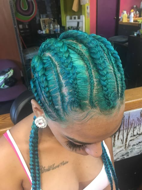 #Beautiful #Turquoise #FeedIn #Braids Turquoise Knotless Braids, Turquoise Braids For Black Women, Teal Braids Black Women, Teal Braids, Turquoise Braids, Types Of Hair Styles, Braids Videos, Hair With Braids, Braids Ginger