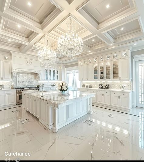 Kitchen Ideas Mansion, Silver And White Kitchen, Luxury Kitchen White, Elegant Kitchens Luxury, Modular Kitchen Colour, Modular Kitchen Colour Combination, Massive Kitchen, Luxury Kitchen Island, Kitchen Remodeling Ideas