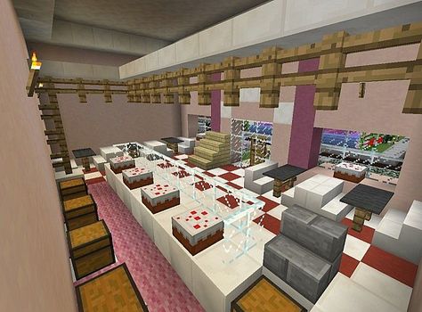 Sweet Stuff Bakery Minecraft Project Minecraft Bakery Interior, Minecraft Stores, Minecraft Bakery, Minecraft Shops, Minecraft Building Guide, Cookies Pumpkin, Minecraft Decoration, Cake Displays, Bakery Interior