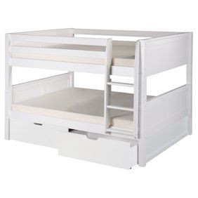 Camaflexi Full over Full Bunk Bed - Panel Headboard - White Finish - Walmart.com Low Bunk Bed, Bunk Bed With Drawers, Bunk Beds Boys, Childrens Bunk Beds, Low Bunk Beds, Modern Bunk Beds, Bunk Beds With Drawers, Full Bunk Bed, Bunk Beds With Stairs