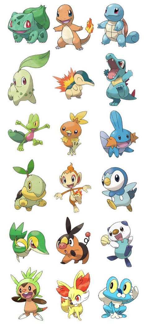 All starter pokemon Starter Pokemon Art, Gen 1 Starters, Pokemon Starter, Pokemon Original, Starter Pokemon, Water Type Pokemon, Baby Pokemon, Pokemon Project, Pokémon Diamond