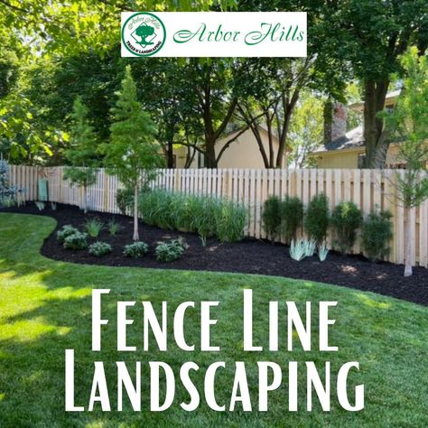 There are numerous areas of a backyard that are often overlooked. Don’t invest years staring at a boring fence line when you can add some dimension to your yard. #landscapeinspiration #fencelinelandscaping #arborhillstreesandlandscaping Fence Lined Landscaping, Backyard Landscape Ideas Along Fence, Landscape Fence Border, Backyard Landscaping Along Fence Line, Backyard Foundation Landscaping, Landscape Ideas In Front Of Fence, Backyard Along Fence Landscaping, Backyard Landscaping Around Fence, Backyard Fence Line Landscaping