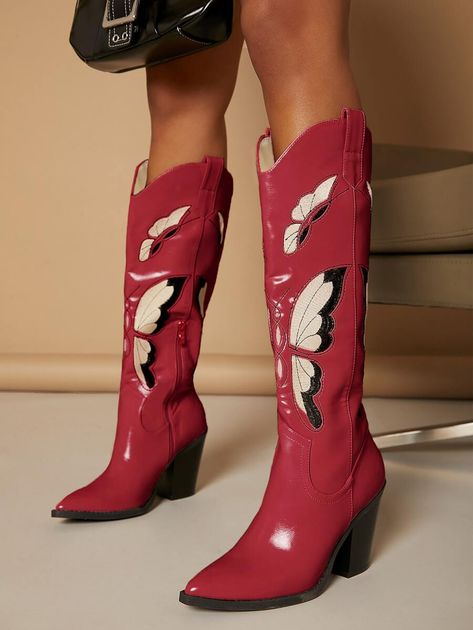 Block Heel Pointy Toe Cowboy Boots | SHEIN USA Leather Butterfly, Taylor Swift Outfits, Western Boots Women, Boots Women Fashion, Western Boots, Fashion Boots, Cowboy Boots, Women Fashion, Block Heels