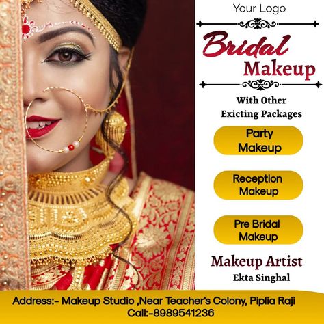 Beauty Parlour Offer Poster, Pre Bridal Makeup, Makeup Poster, Pre Bridal, Dark Eye Circles, Bridal Makeup Wedding, Beauty Parlor, Makeup Studio, Bridal Hair And Makeup