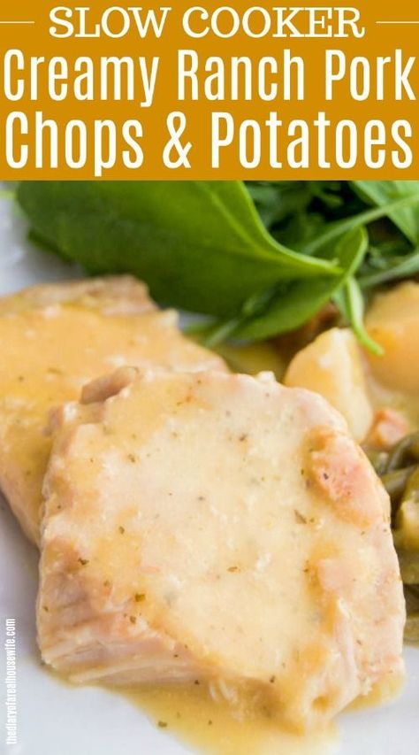 Slow Cooker Creamy Ranch Pork Chops and Potatoes #easydinner #slowcooker #familydinner Creamy Ranch Pork Chops, Ranch Pork Chops And Potatoes, Pork Chop Recipes Crockpot, Pork Chops And Potatoes, Ranch Pork Chops, Crockpot Pork Chops, Creamy Ranch, Slow Cooker Pork Chops, Slow Cooker Dinner