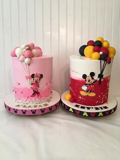 Mickey And Minnie Birthday Party Cake, Minnie Buttercream Cake, Mickey And Minnie Birthday Cake, Mickie Mouse Cake, Kue Mickey Mouse, Mickey And Minnie Mouse Cake, Minnie Mouse Theme Cake, Birthday Cake Mickey Mouse, Mickey Mouse Ideas