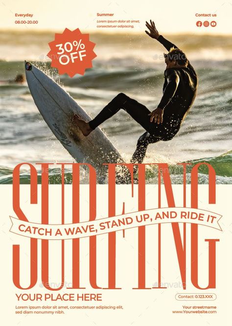 Surfing Lesson Flyer Content For Social Media, Surfing Tips, Surf Instructor, Surf Lesson, Advertising Poster, Graphic Design Art, Art Illustration, Flyer Design, Stand Up