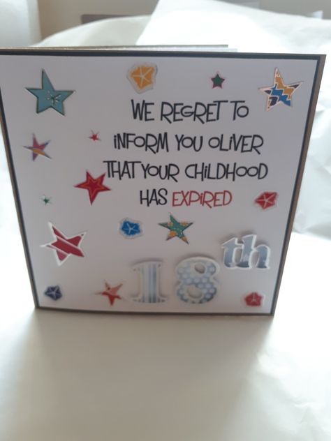 Expired childhood 18 birthday card 18th Birthday Ideas For Boys, Diy Anniversary Card, 18th Birthday Gifts For Boys, Diy Anniversary Cards, Birthday Card Ideas, Birthday Cards For Brother, Birthday Card Sayings, 18th Birthday Cards, Diy Anniversary