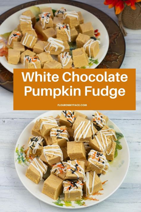 Pumpkin Spice Fudge, Pumpkin Flavored Desserts, Best Fall Recipes, Homemade White Chocolate, Pumpkin Crockpot, Easy Fudge, Pumpkin Fudge, Homemade Fudge Recipes, Thanksgiving Desserts Table