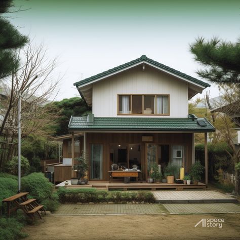 Credit to: Facebook Page "AI Space Story" Japanese Residential Architecture, Japanese Townhouse, Japanese Home Exterior, Japanese House Exterior, The Japanese House, Modern Japanese House, Japanese Homes, Traditional Japanese Home, Japanese Houses