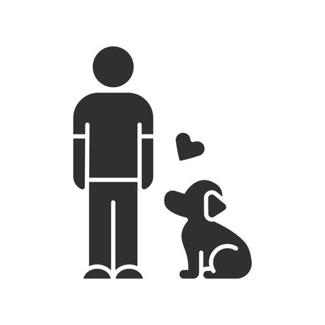 Animals welfare and help glyph icon. Pup and master. Pet adoption from shelter. Volunteer activity. Man with faithful dog. Silhouette symbol. Negative space. Vector isolated illustration Volunteer Activities, Space Vector, Glyph Icon, Dog Silhouette, Animal Welfare, Negative Space, Glyphs, Pet Adoption, Vector Art