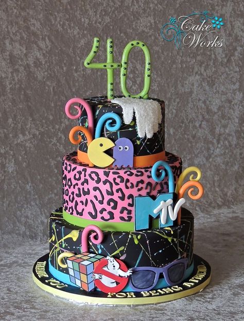 80s Birthday Cake, 40th Birthday Cakes For Men, 50th Birthday Cakes For Men, 80s Birthday, 80s Birthday Parties, Tiered Cakes Birthday, 80 Birthday Cake, Totally 80s, 16 Birthday Cake