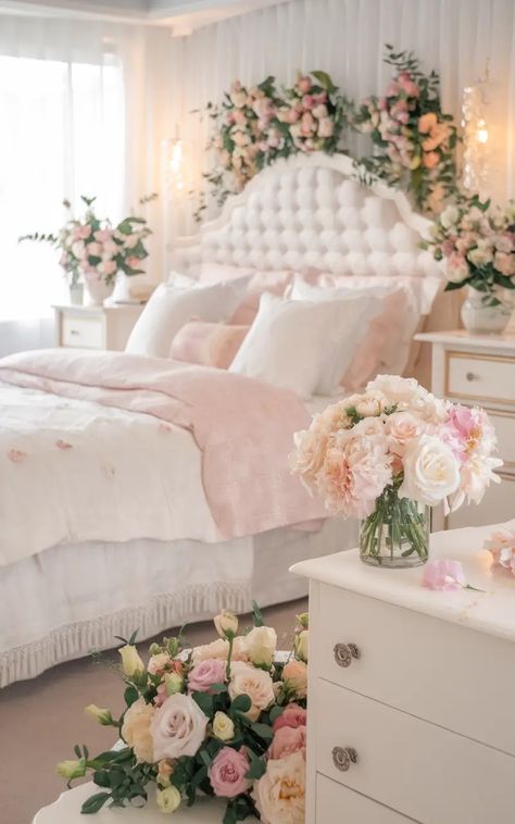 Romantic Bedroom Decor Ideas: 10 Gorgeous Ways to Transform Your Space 8 Bridgerton Bedroom Ideas, Feminine Bedroom Elegant, Romantic Bedroom Decor Ideas, Romantic Colors Palette, Romantic Bedroom Decor, Feminine Bedroom, My Dream Bedroom, Romantic Colors, High Quality Bedding