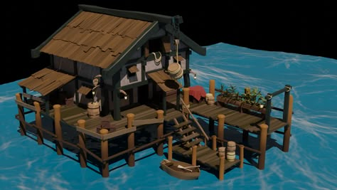 Dock Swamp Town, Restaurant Tycoon 2, Snow Environment, Fish Project, Take Me To The River, Pixel Art Landscape, Fishing Shack, Fishing Dock, 3d House