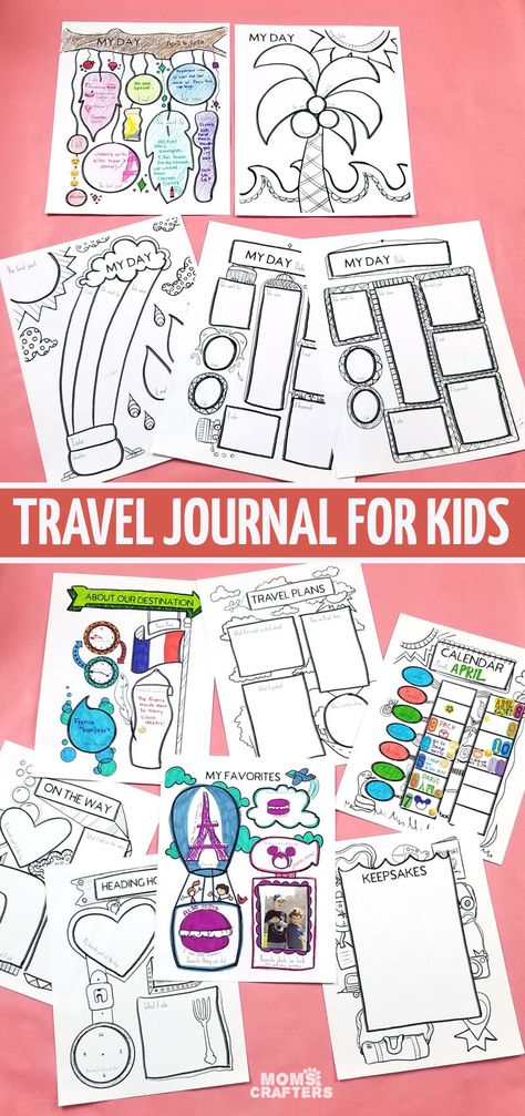 Travel Activity Book, Travel Journal For Kids, Road Trip Organization, Scrapbooking Idea, Kids Travel Activities, Airplane Activities, Kids Travel Journal, Travel Journal Cover, Travel Journal Pages