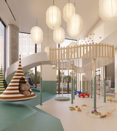 Children's Play Area, Lego Wall, Kids Cafe, Unique Floor Plans, Kindergarten Design, Childrens Playroom, Playroom Design, Luxury Amenities, Playroom Ideas